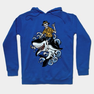 Shaka Sign Skelton Riding Shark Hoodie